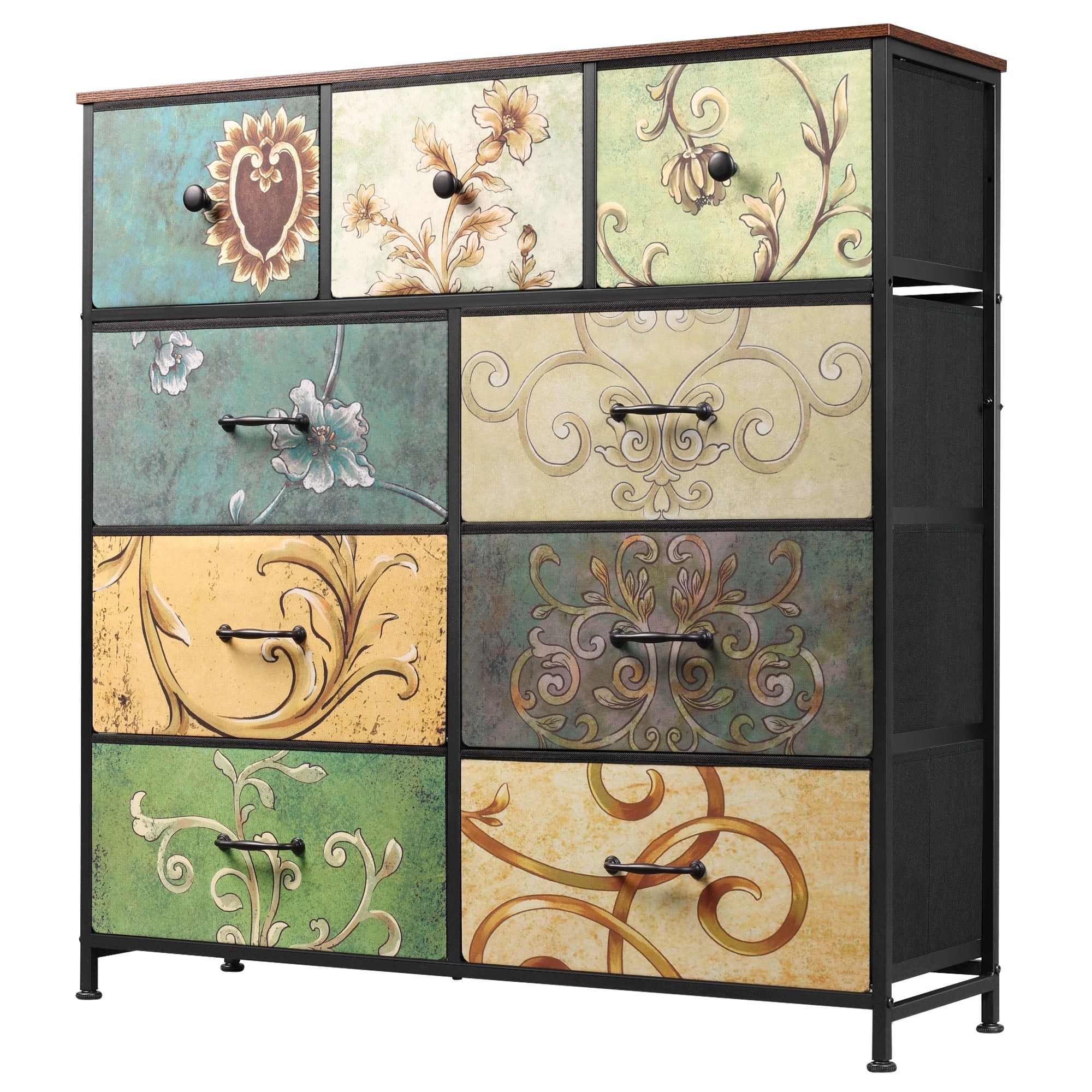 GALAXHERO Dresser 9-Drawer Fabric Storage Tower Chest for Bedroom, Hallway, Entryway, Closet with Fabric Bins, Steel Frame, Wood Top, Easy Pull Handle, Dark Grey