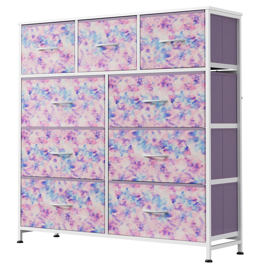 GALAXHERO 9-Drawer Fabric Dresser, Tall Storage Tower for Bedroom, Hallway, Entryway, Closet, Chest Organizer Unit with Fabric Bins, Steel Frame, Wood Top, Wood Grain Print