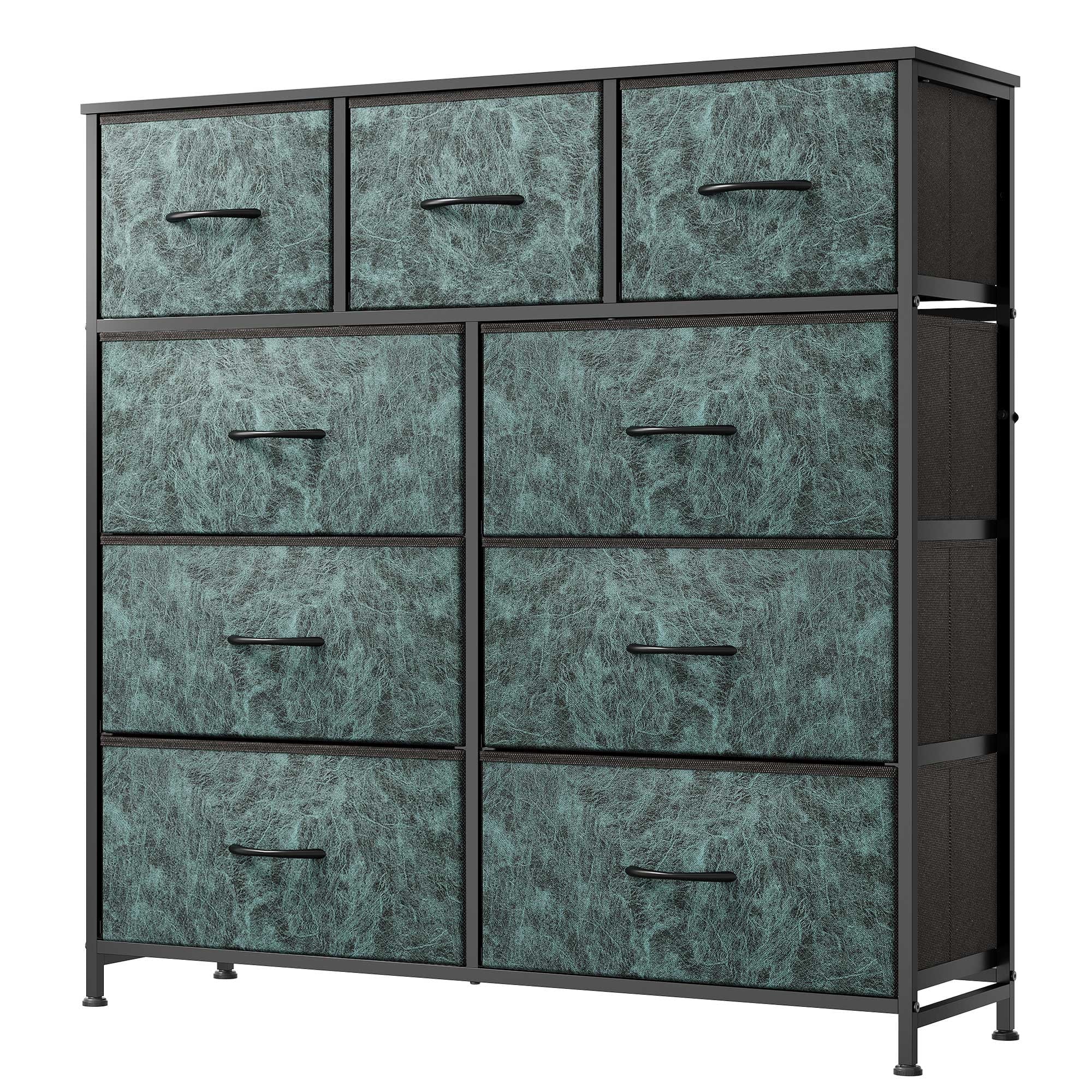 GALAXHERO 9-Drawer Fabric Dresser, Tall Storage Tower for Bedroom, Hallway, Entryway, Closet, Chest Organizer Unit with Fabric Bins, Steel Frame, Wood Top, Wood Grain Print