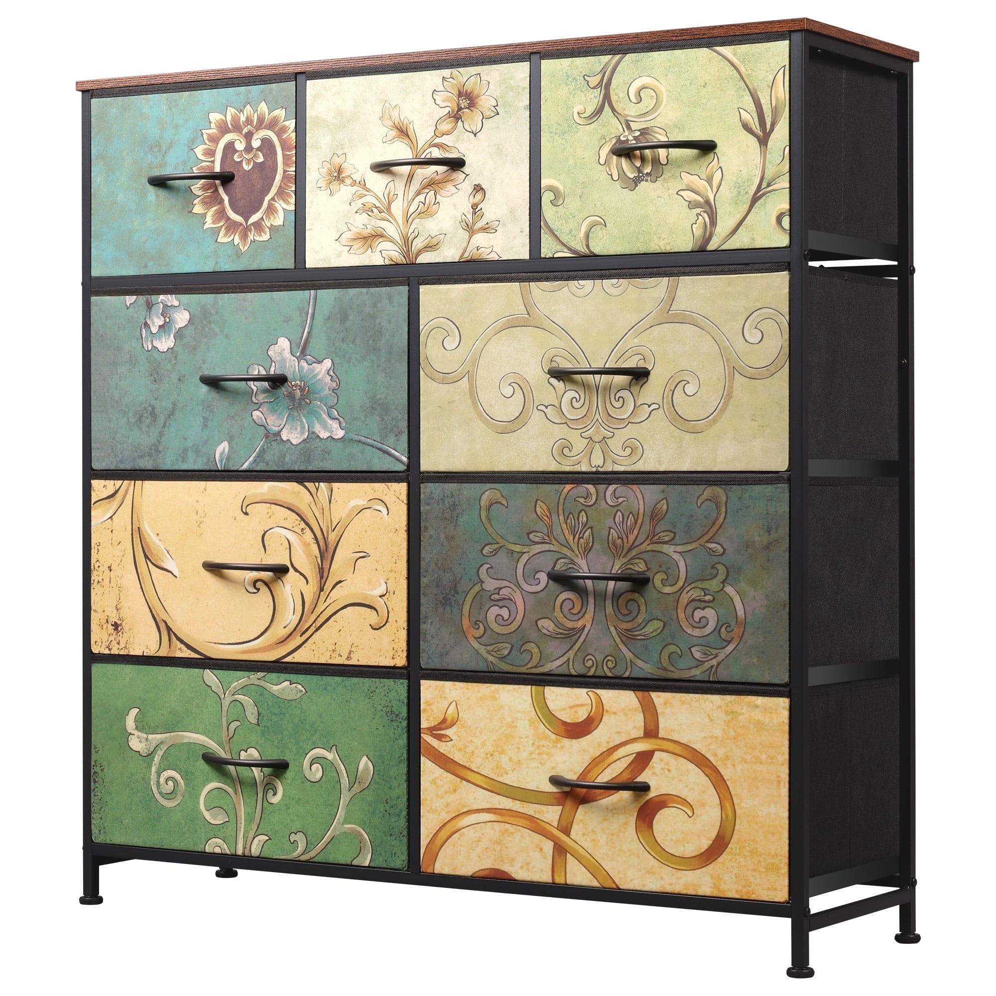 GALAXHERO 9-Drawer Fabric Dresser, Tall Storage Tower for Bedroom, Hallway, Entryway, Closet, Chest Organizer Unit with Fabric Bins, Steel Frame, Wood Top, Wood Grain Print