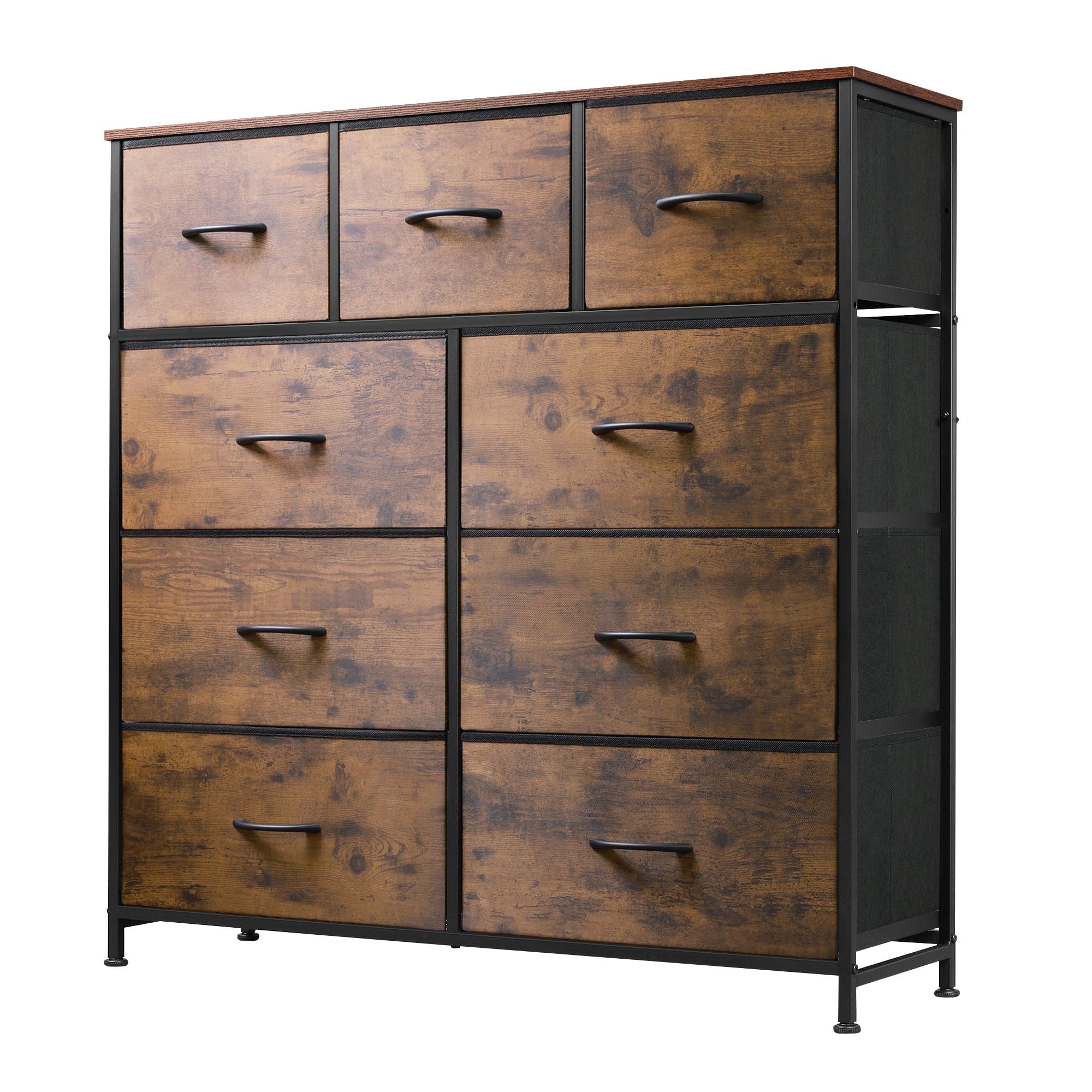 GALAXHERO 9-Drawer Fabric Dresser, Tall Storage Tower for Bedroom, Hallway, Entryway, Closet, Chest Organizer Unit with Fabric Bins, Steel Frame, Wood Top, Wood Grain Print