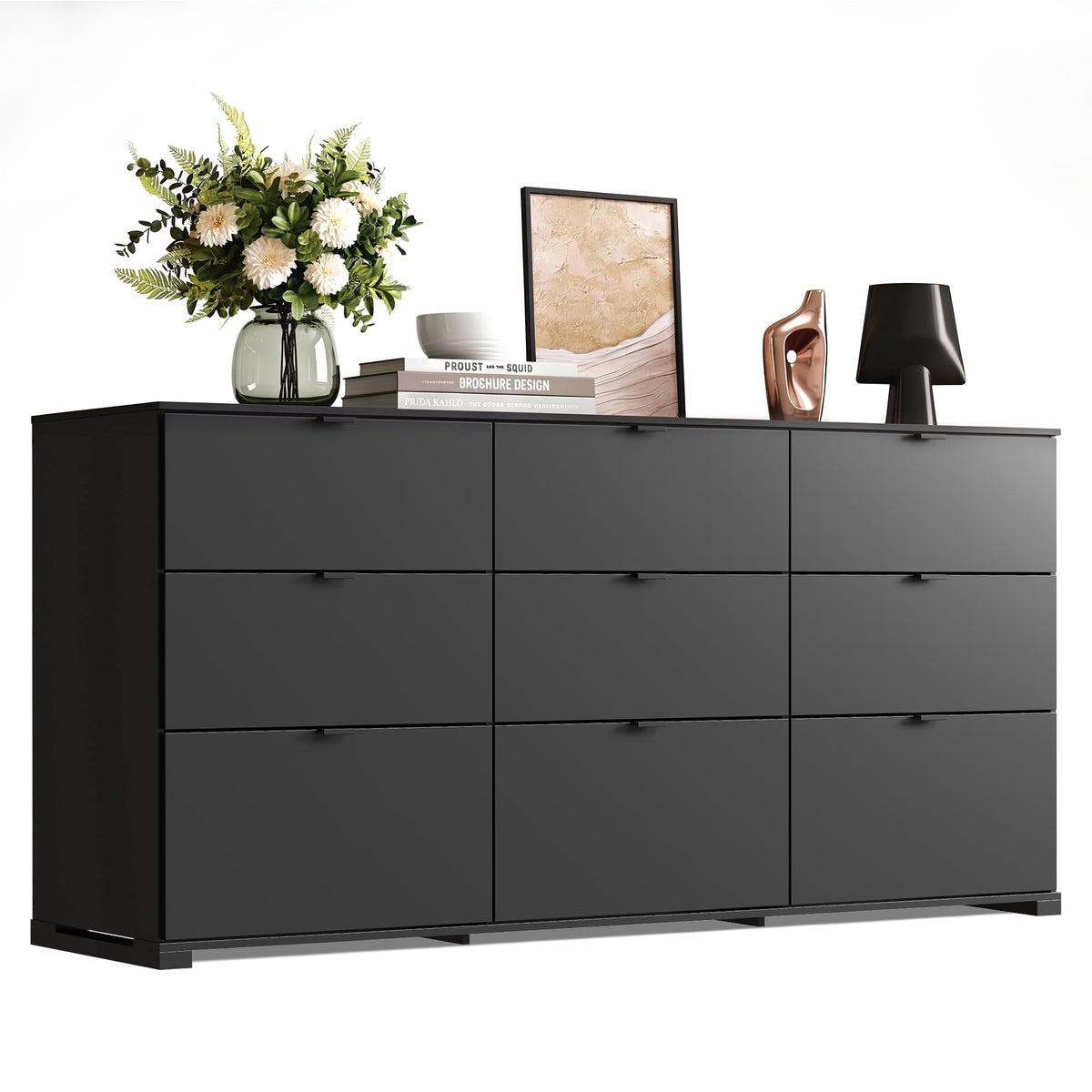 GALAXHERO 9-Drawers Dresser for Bedroom, 63" Wide Modern Dresser for Bedroom, Large Chest of Drawers with Sturdy Metal Handle, Wood Dresser for Living Room, Hallway