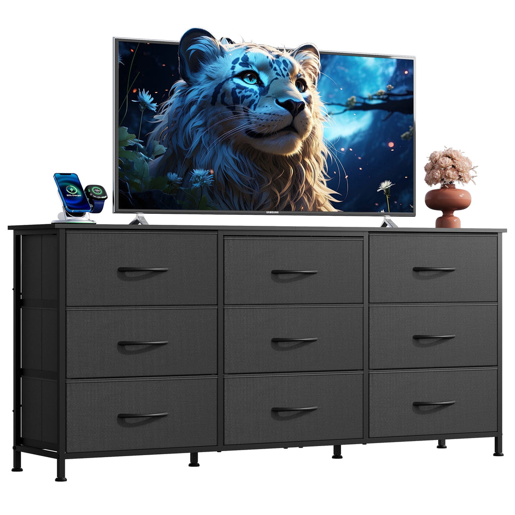 GALAXHERO 9 Drawers Dresser for Bedroom, 54''W  Fabric Dresser with Wood Top, TV Stand for 65'' TV, Wide Chest of Drawers for Closet, Living Room