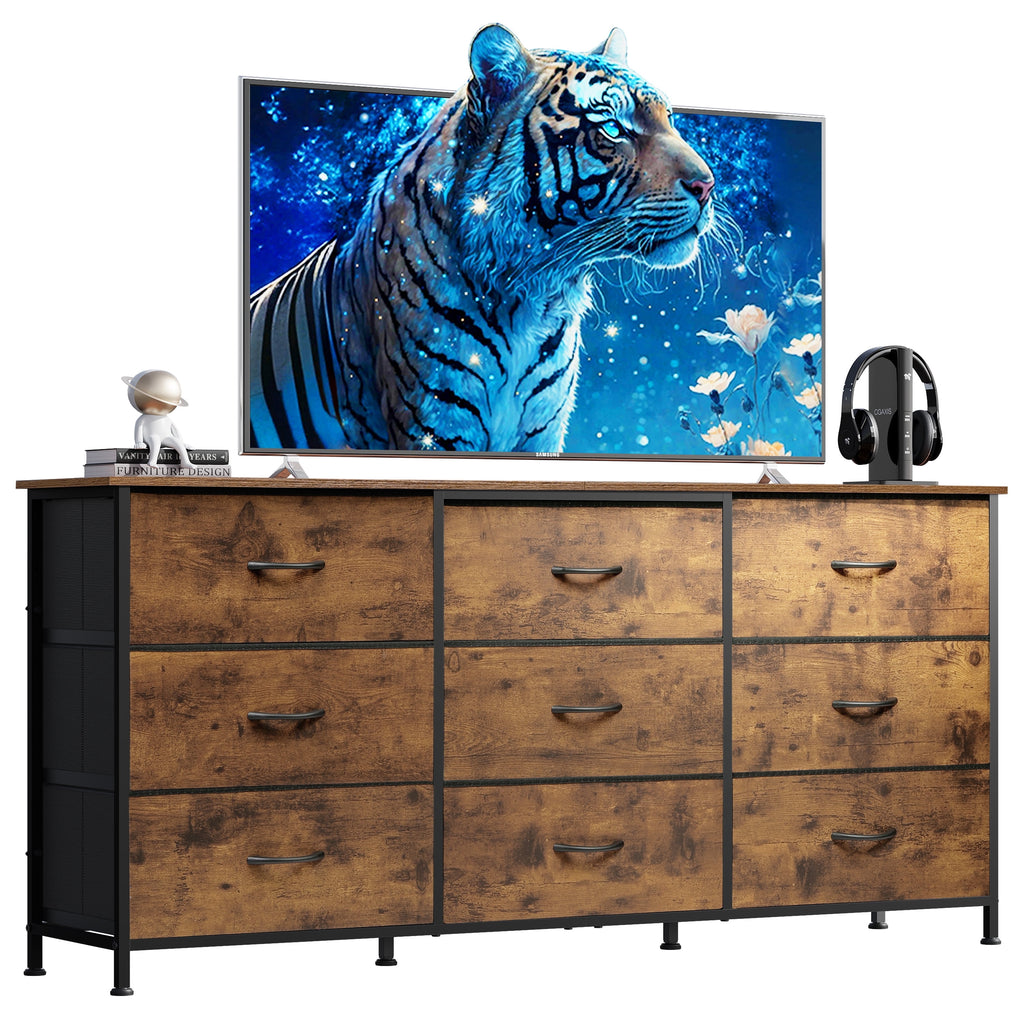 GALAXHERO 9 Drawers Dresser for Bedroom, 54''W  Fabric Dresser with Wood Top, TV Stand for 65'' TV, Wide Chest of Drawers for Closet, Living Room