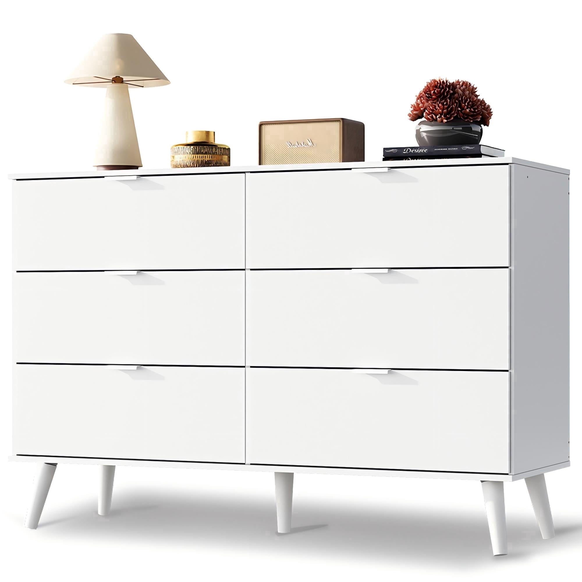 GALAXHERO 6 Drawer Wood Dresser, 47.2" Wide Chest of Drawer with Metal Handles, TV Stand for 55" TV, Double Dresser for Bedroom, Living Room, Hallway, Closet