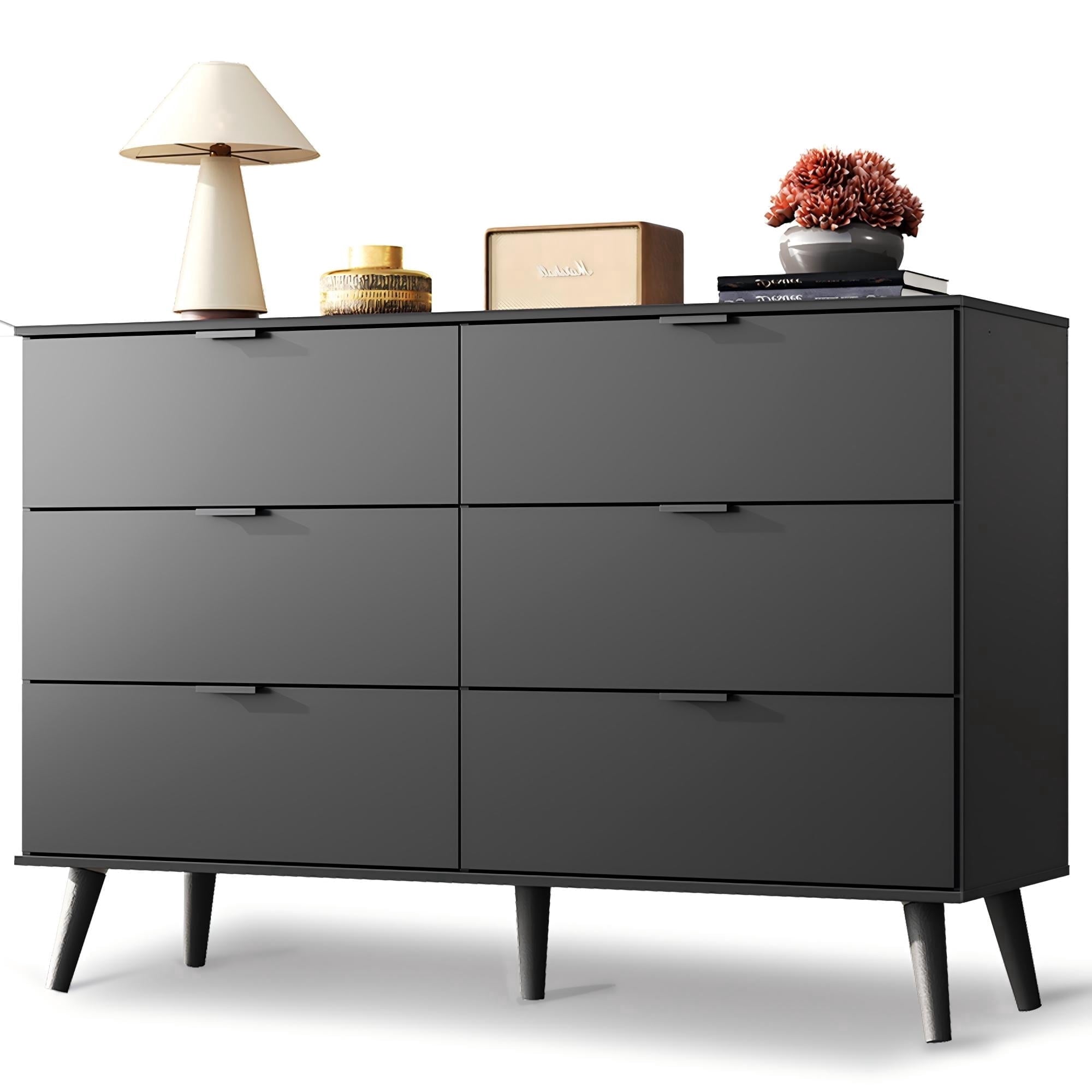 GALAXHERO 6 Drawer Wood Dresser, 47.2" Wide Chest of Drawer with Metal Handles, TV Stand for 55" TV, Double Dresser for Bedroom, Living Room, Hallway, Closet