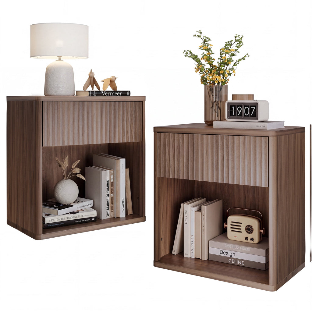 GALAXHERO Nightstands Set of 2, Farmhouse Night Stand with Drawer and Storage Shelf, Wood Bed Side End Table for Bedroom Living Room