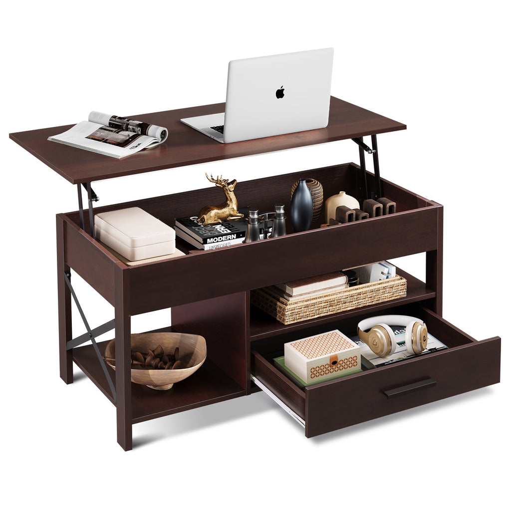 GALAXHERO Coffee Table, 39" Lift Top Coffee Table with Hidden Compartment, Storage Drawers and Storage Shelf for Living Room, Reception Room