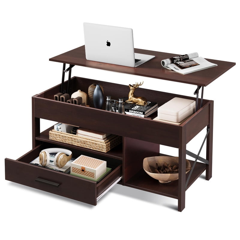 GALAXHERO Coffee Table, 39" Lift Top Coffee Table with Hidden Compartment, Storage Drawers and Storage Shelf for Living Room, Reception Room, Espresso