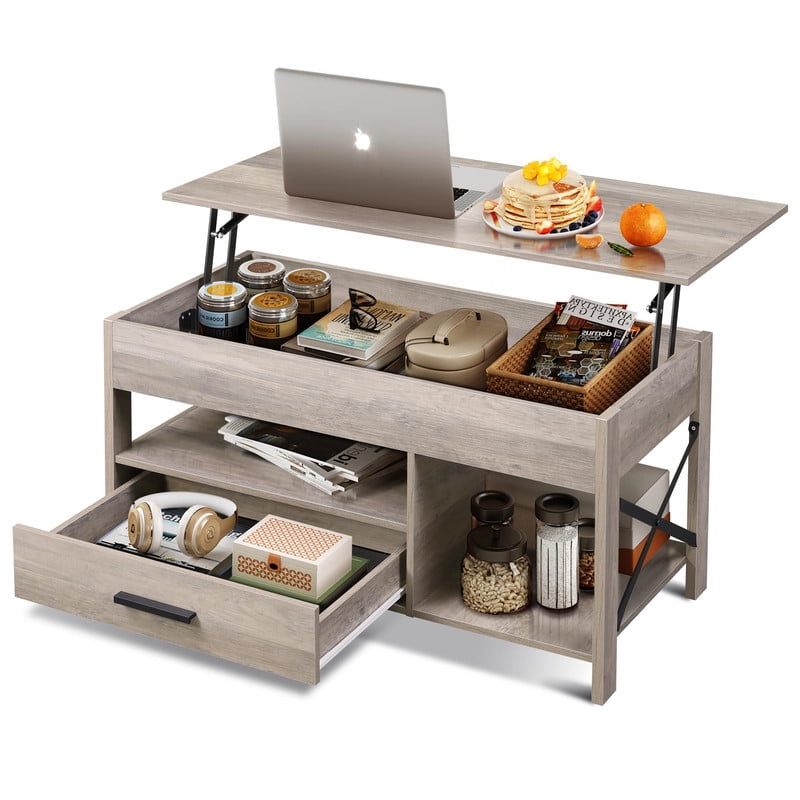 GALAXHERO Coffee Table, 39" Lift Top Coffee Table with Hidden Compartment, Storage Drawers and Storage Shelf for Living Room, Reception Room, Espresso
