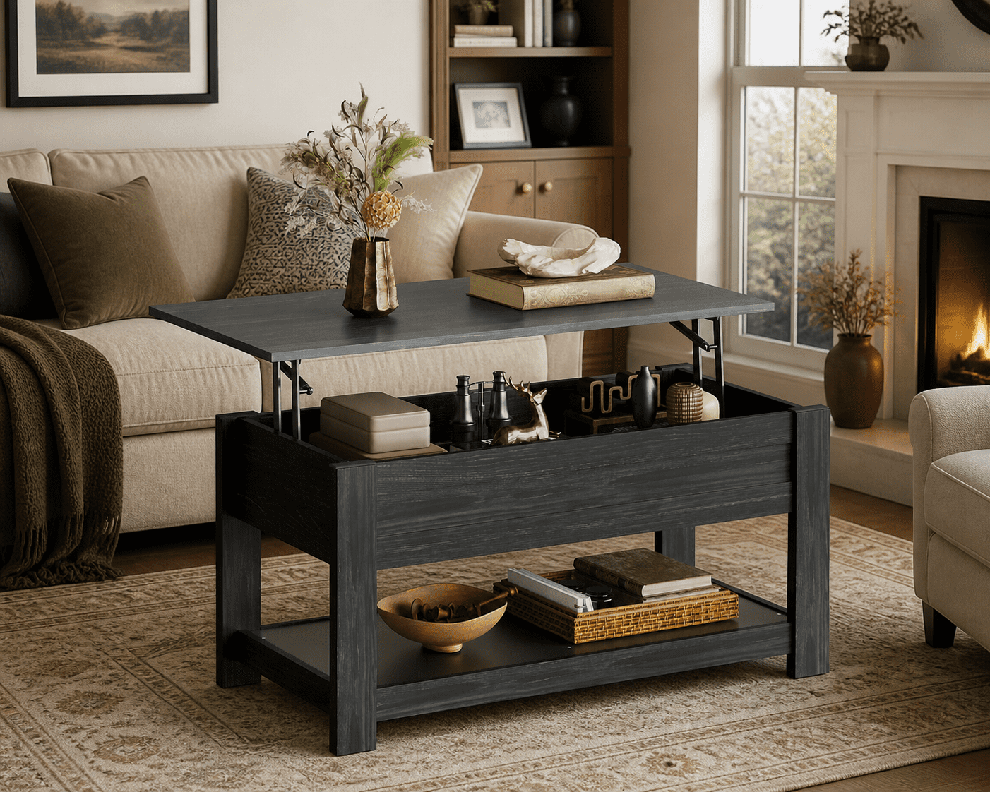 GALAXHERO 39" Lift Top Coffee Table with Hidden Storage and Storage Shelf Lift Up Coffee Table for Living Room