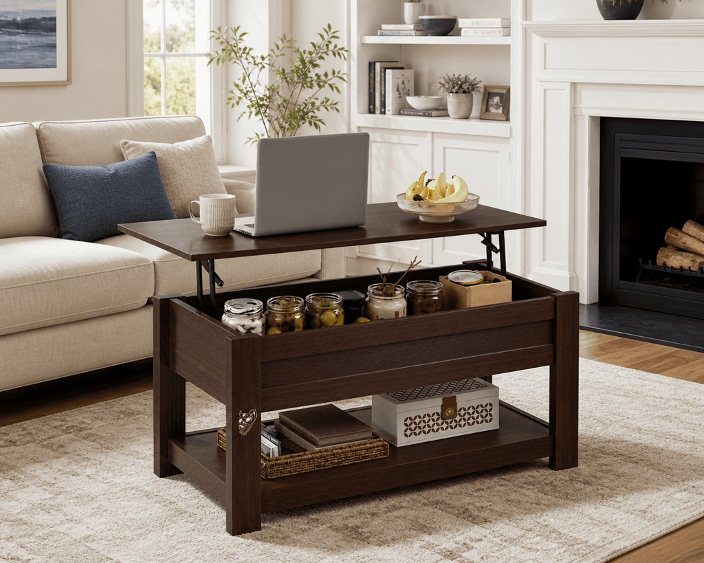 GALAXHERO 39" Lift Top Coffee Table with Hidden Storage and Storage Shelf Lift Up Coffee Table for Living Room