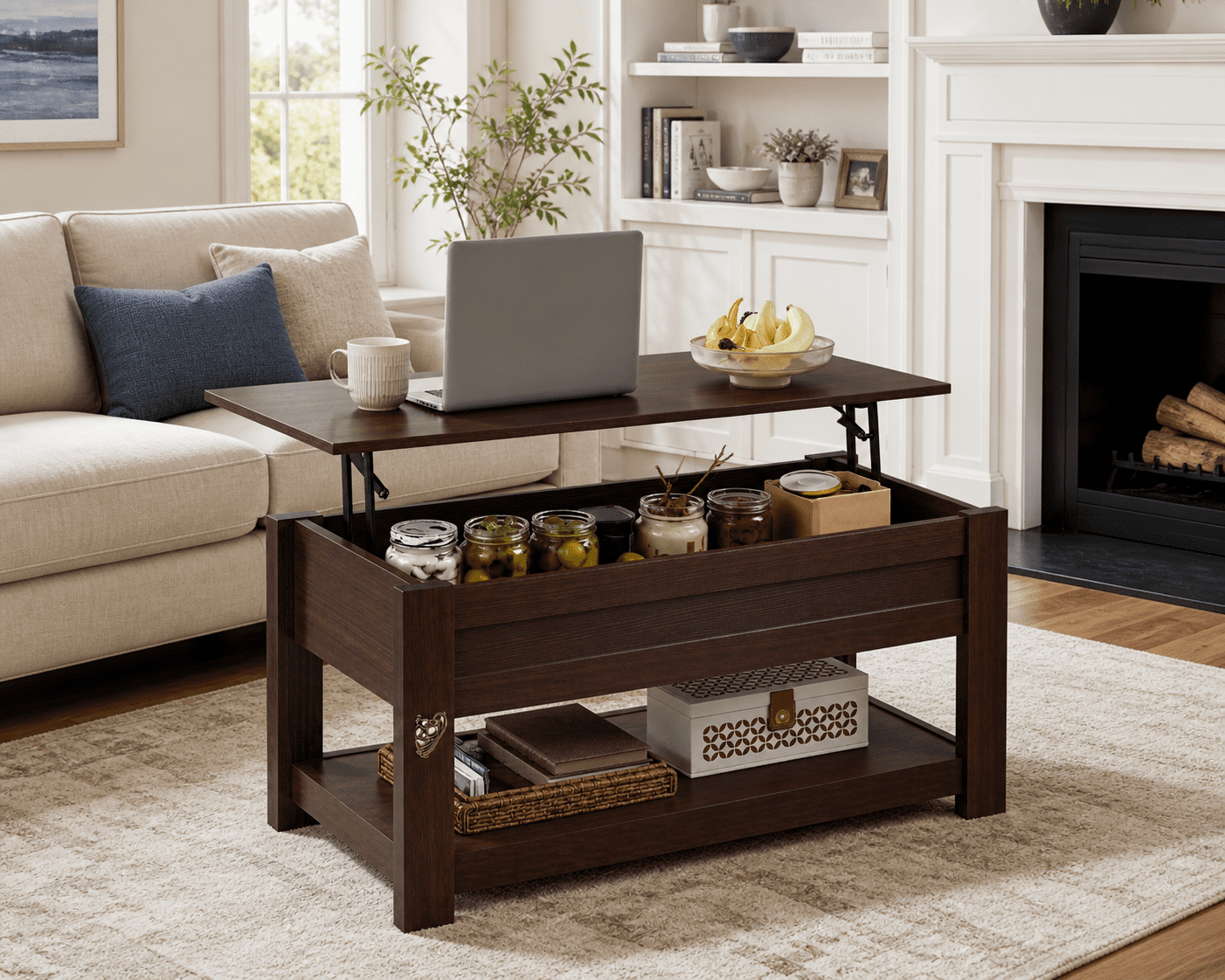 GALAXHERO 39" Lift Top Coffee Table with Hidden Storage and Storage Shelf Lift Up Coffee Table for Living Room