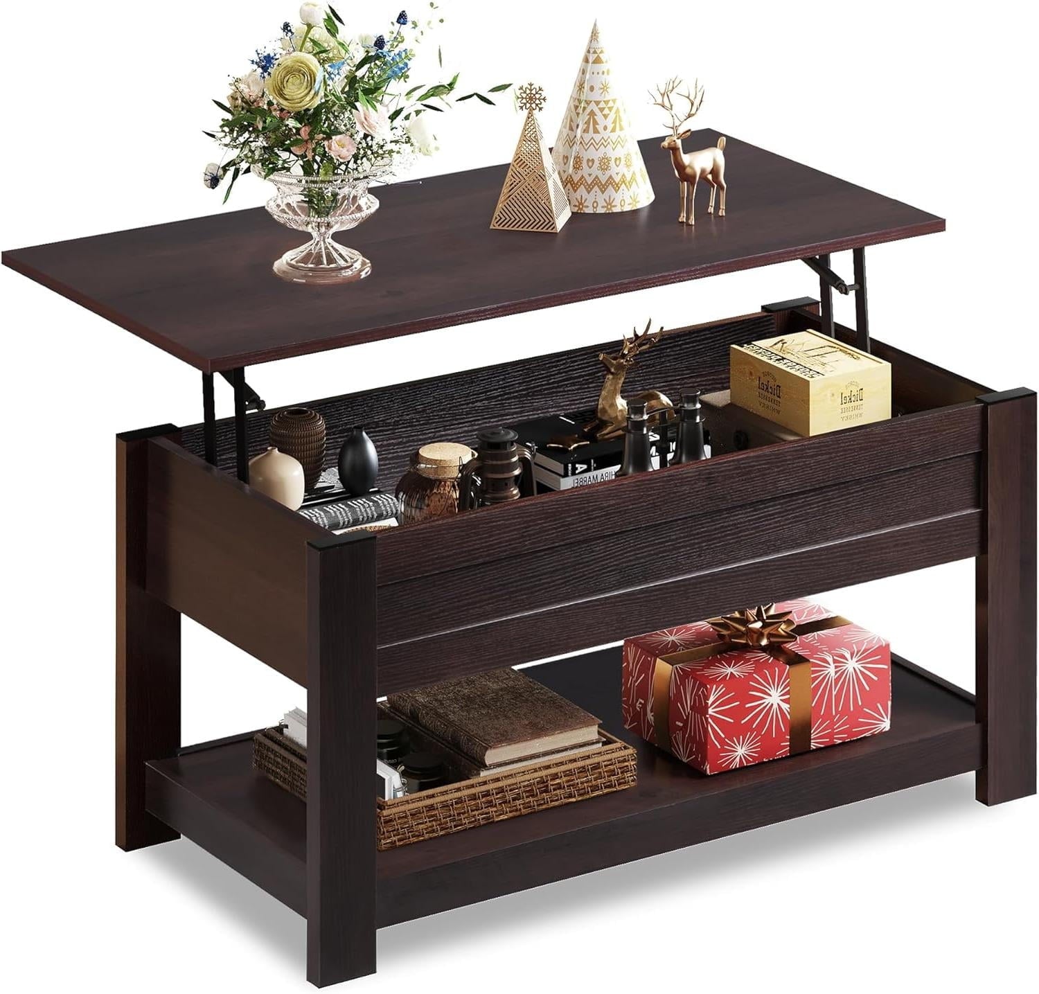 GALAXHERO Coffee Table, 39" Lift Top Coffee Table with Hidden Compartment and Storage Shelf for Living Room, Espresso