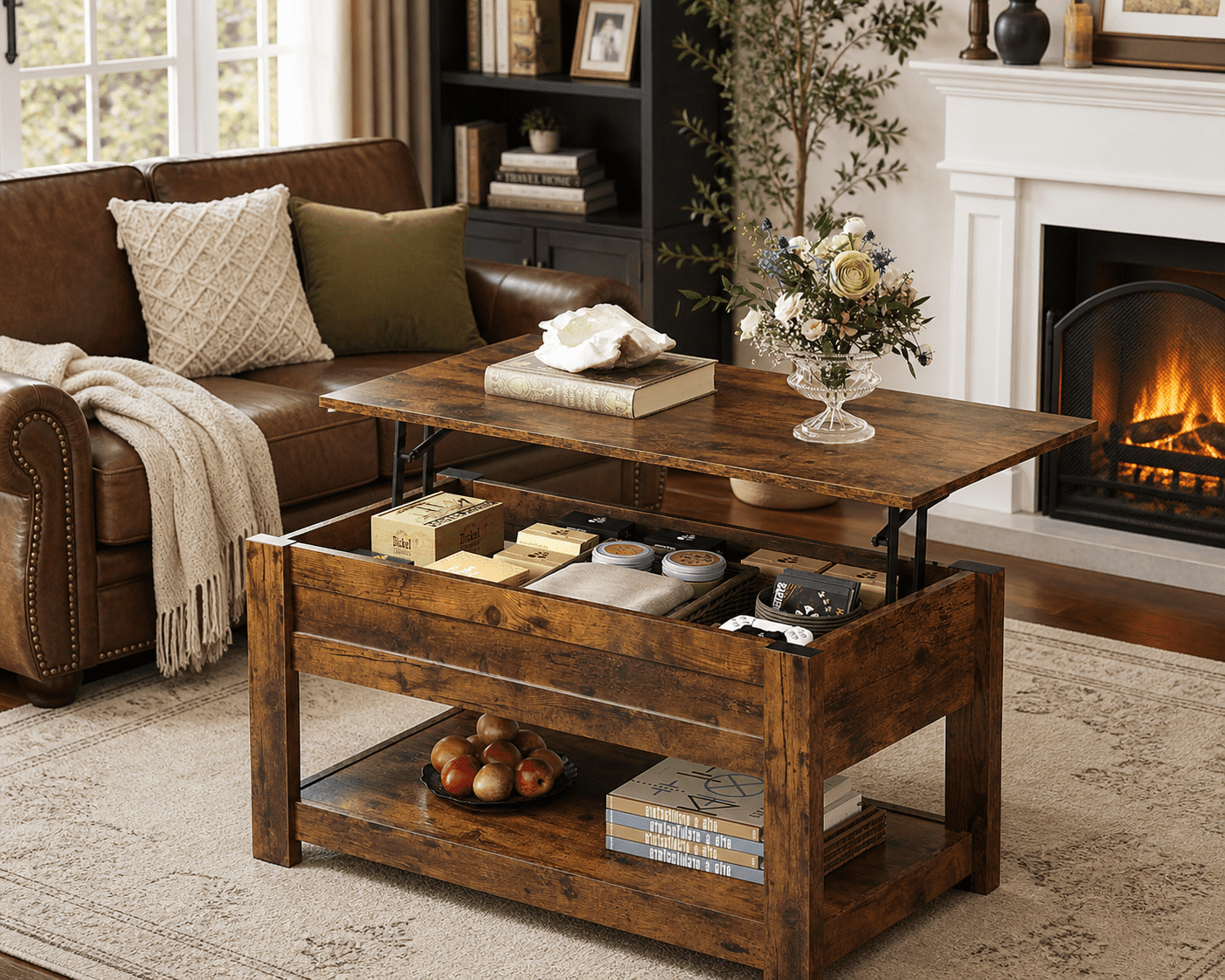GALAXHERO 39" Lift Top Coffee Table with Hidden Storage and Storage Shelf Lift Up Coffee Table for Living Room