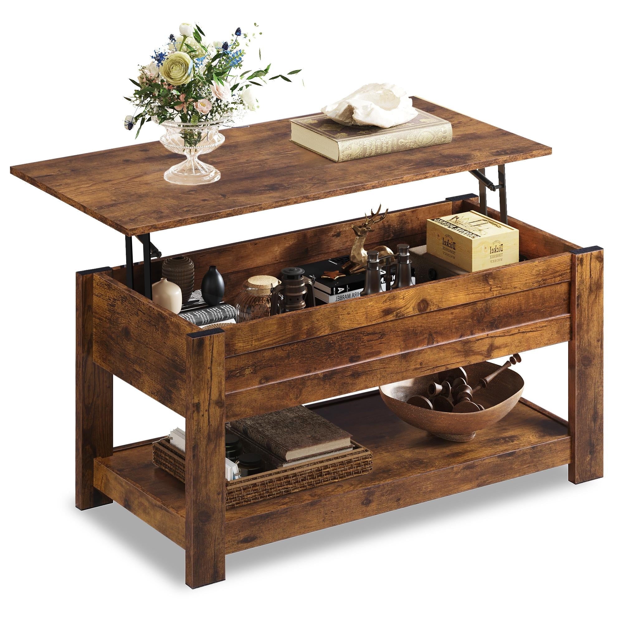 GALAXHERO Coffee Table, 39" Lift Top Coffee Table with Hidden Compartment and Storage Shelf for Living Room, Espresso