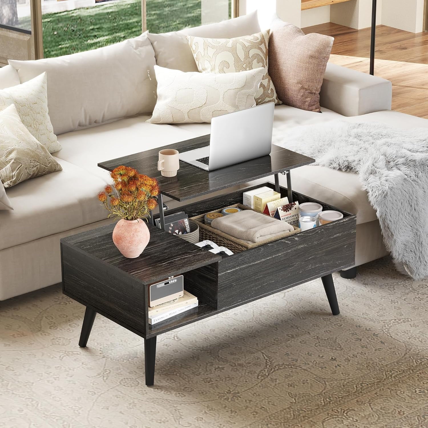 GALAXHERO Lift Top Coffee Table with Storage Small Living Room Table with Storage Shelf & Hidden Compartment