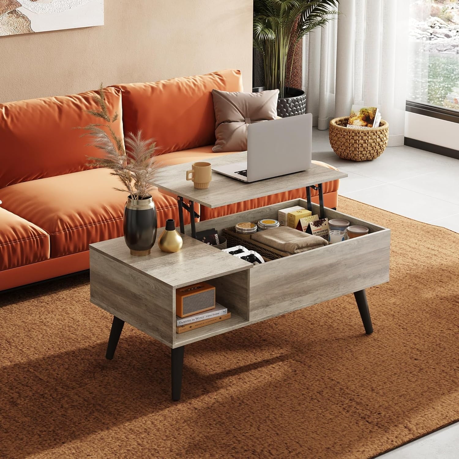 GALAXHERO Lift Top Coffee Table with Storage Small Living Room Table with Storage Shelf & Hidden Compartment