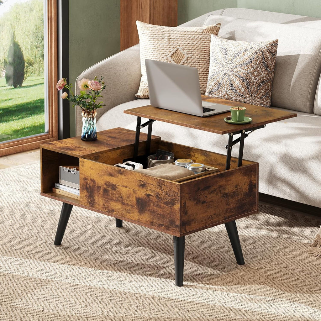 GALAXHERO 31.5" Coffee Table for Living Room Small Coffee Table with Shelf & Hidden Compartment Lift Top Modern Wooden Dining Center Table with Storage