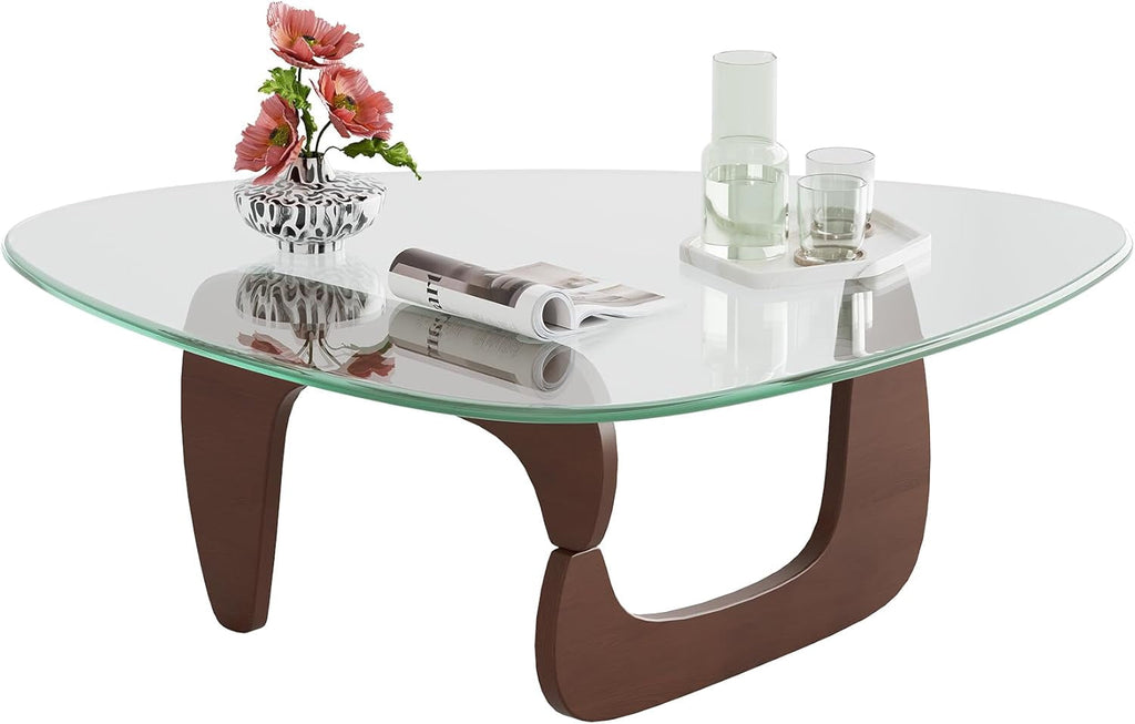 GALAXHERO Coffee Table, Small Glass Coffee Table with Solid Wood Legs, 36" Mid Century Triangle Living Room Tables, Modern Center Table for Living Room, Reception, Office
