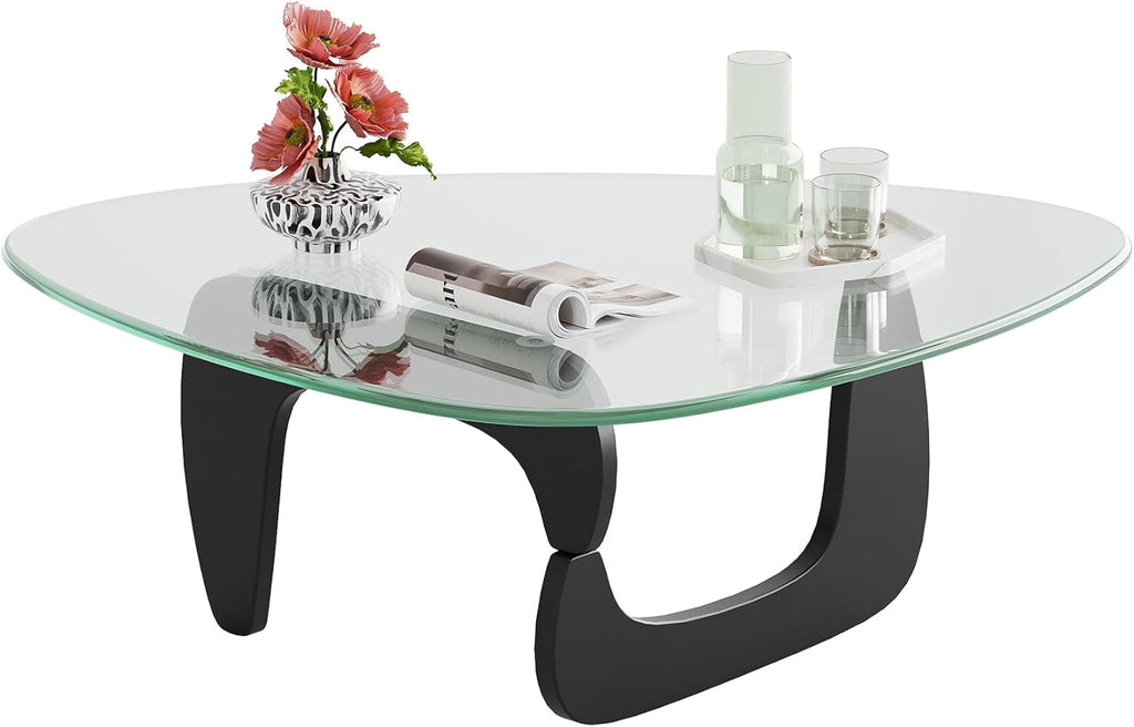 GALAXHERO Coffee Table, Small Glass Coffee Table with Solid Wood Legs, 36" Mid Century Triangle Living Room Tables, Modern Center Table for Living Room, Reception, Office