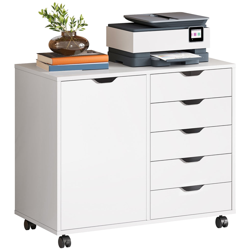 GALAXHERO 5 Drawer Wood File Cabinet, Mobile Printer Stand with Storage and Door for Home Office