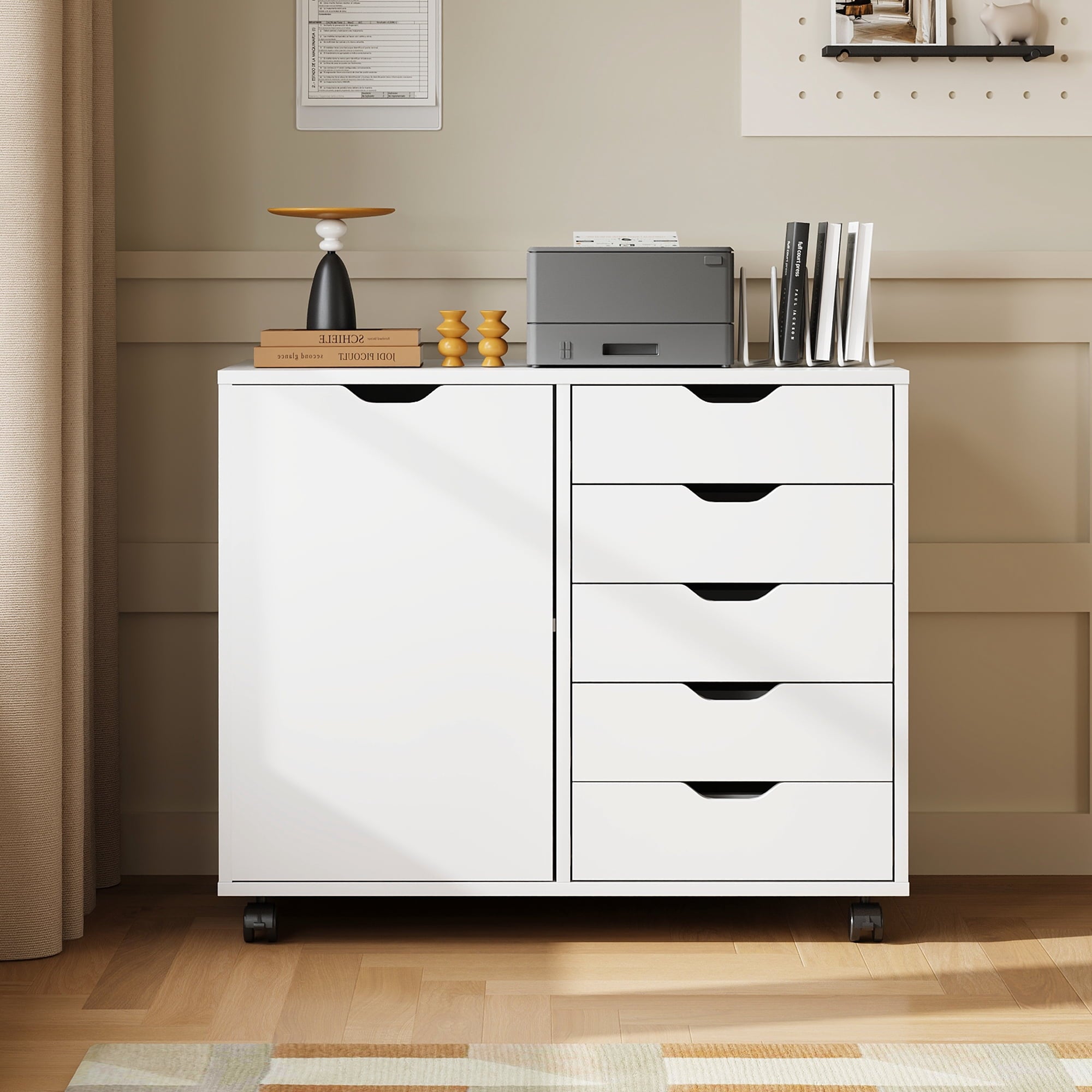 GALAXHERO 5-Drawer Storage Cabinet, Mobile Printer Stand Filing Cabinet for Home Office Cabinet, Wood File Cabinet