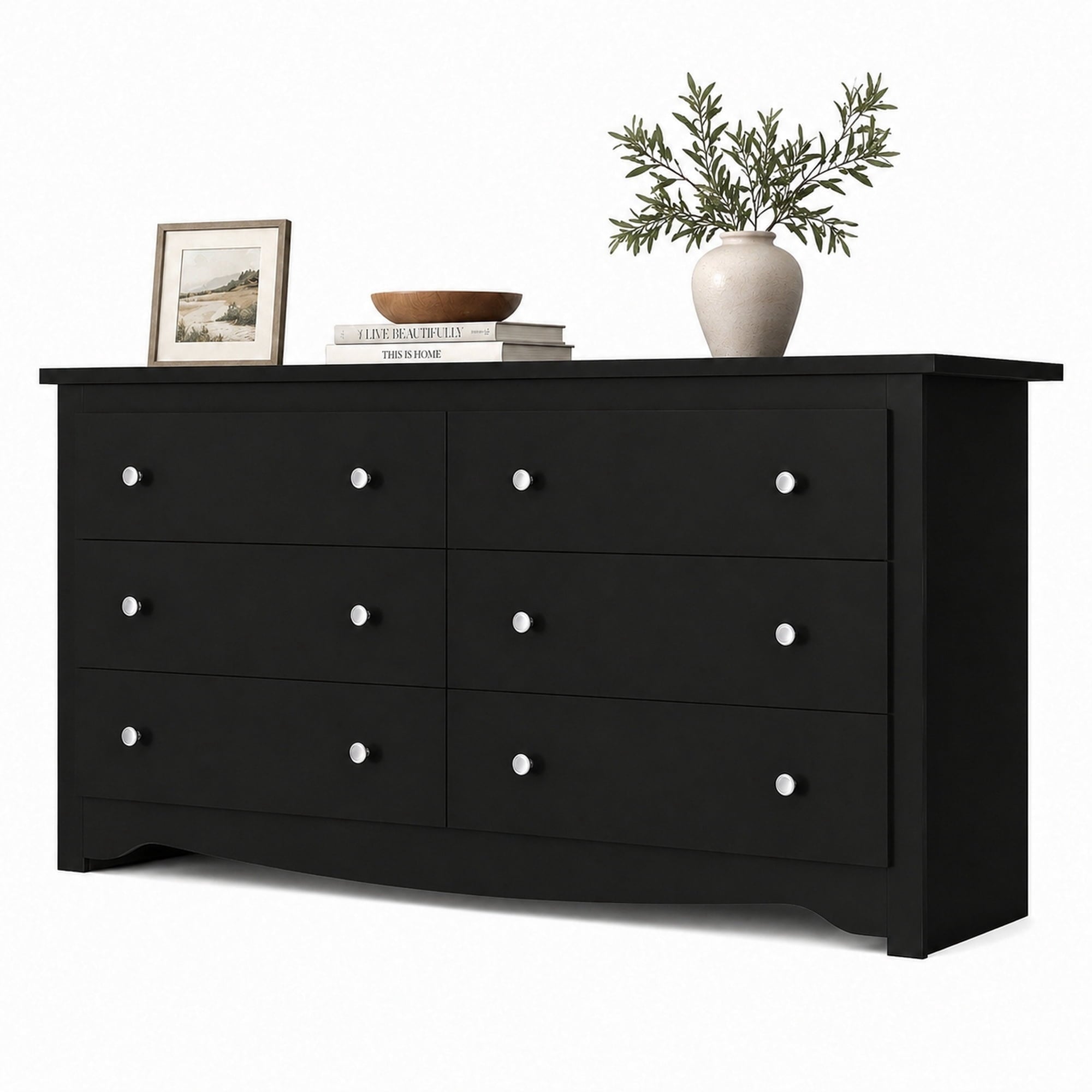 GALAXHERO Modern Wood Dresser with 6 Drawers – Wide Storage Chest for Bedroom, Living Room, Closet, Hallway – Large Organizer Nightstand Unit, 59”W