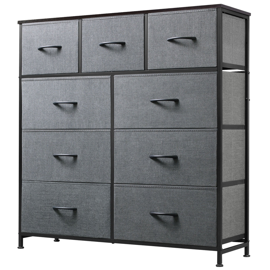 GALAXHERO Dresser 9-Drawer Fabric Storage Tower Chest for Bedroom, Hallway, Entryway, Closet with Fabric Bins, Steel Frame, Wood Top, Easy Pull Handle, Dark Grey