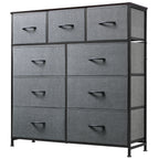 GALAXHERO Dresser 9-Drawer Fabric Storage Tower Chest for Bedroom, Hallway, Entryway, Closet with Fabric Bins, Steel Frame, Wood Top, Easy Pull Handle, Dark Grey