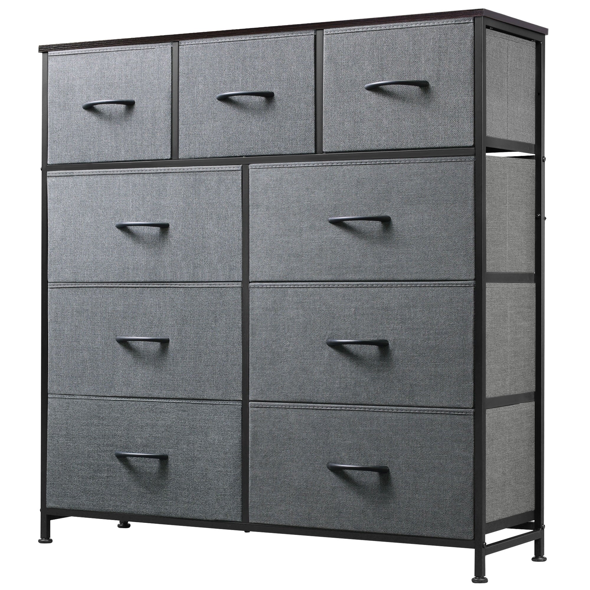 GALAXHERO Dresser 9-Drawer Fabric Storage Tower Chest for Bedroom, Hallway, Entryway, Closet with Fabric Bins, Steel Frame, Wood Top, Easy Pull Handle, Dark Grey