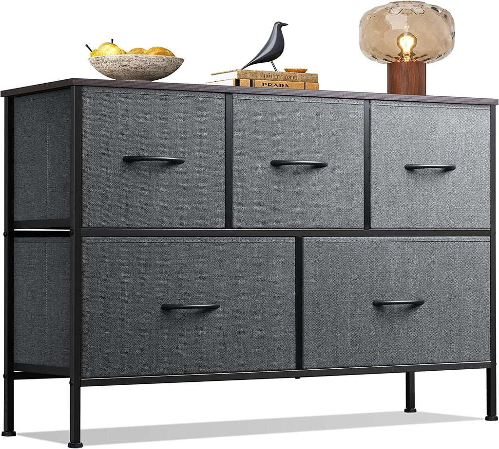 GALAXHERO 5 Drawer Dresser, Fabric Storage Tower for Bedroom, Hallway, Entryway & Closets, Sturdy Steel Frame with Wood Top, Easy Pull Handle