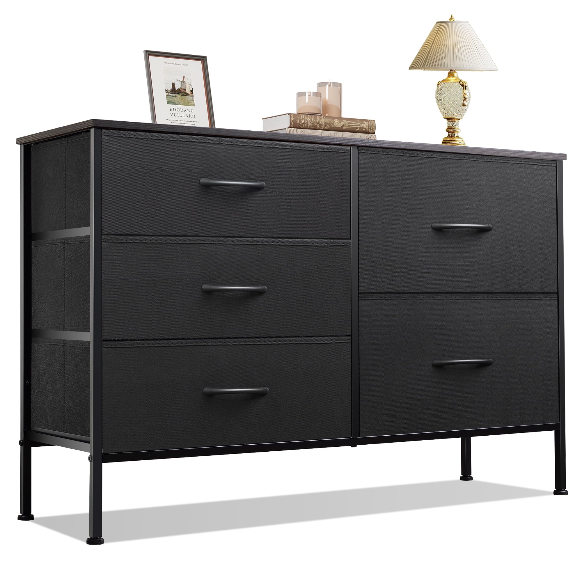 GALAXHERO 5 Drawer Dresser for Bedroom, Wide Chest of Drawers Nightstand Storage Organizers with Wood Top for Living Room, Hallway