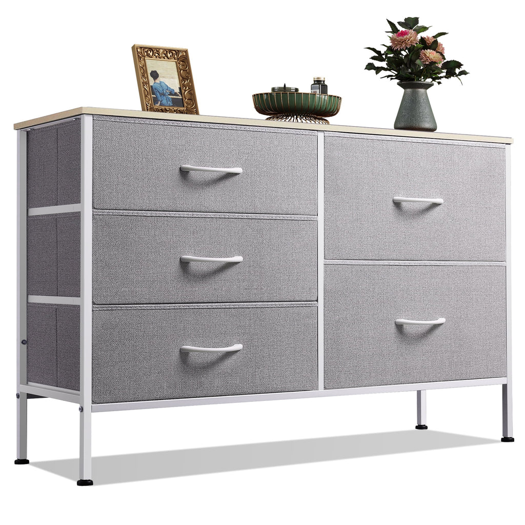 GALAXHERO 5 Drawer Dresser for Bedroom, Wide Chest of Drawers Nightstand Storage Organizers with Wood Top for Living Room, Hallway