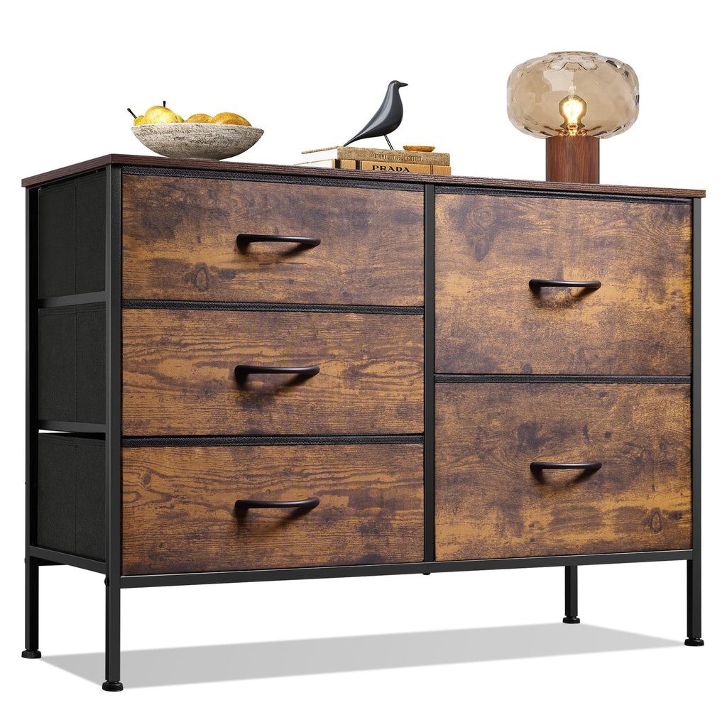 GALAXHERO 5 Drawer Dresser for Bedroom, Wide Chest of Drawers Nightstand Storage Organizers with Wood Top for Living Room, Hallway