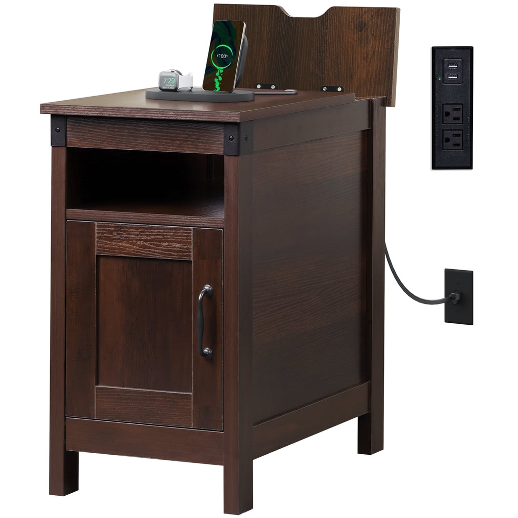 GALAXHERO Side Table with Charging Station Narrow End Table with Storage Night Stand with USB Ports and Outlets Small Wooden Cabinet for Living Room and Bedroom