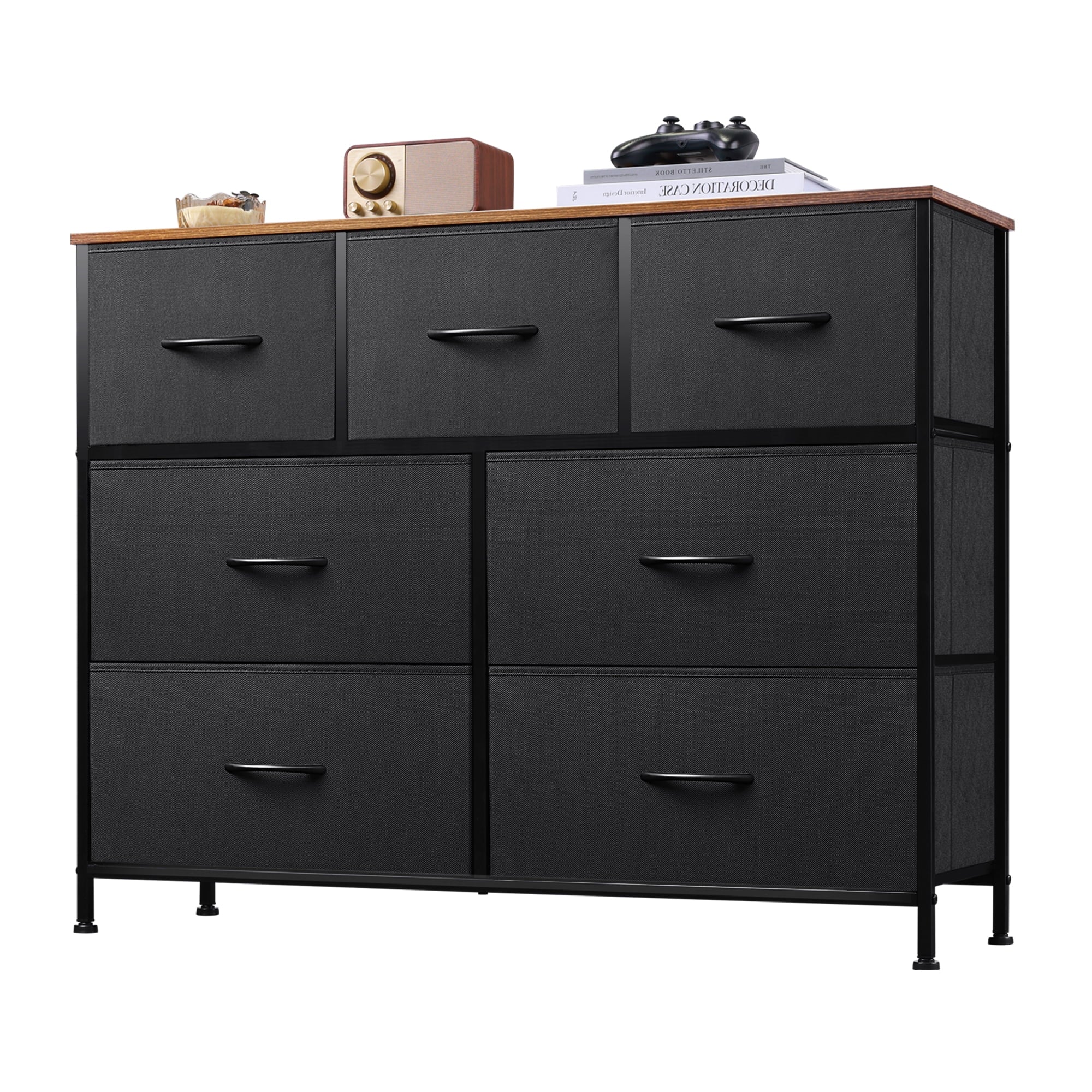 GALAXHERO 7 Drawer Dresser, TV Stands for 45" TV, Wide Dresser with Fabric Bin for Bedroom, Living Room
