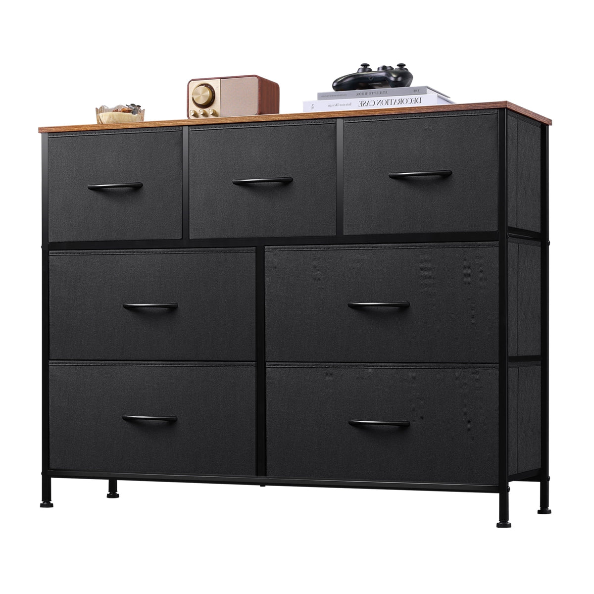 GALAXHERO 7 Drawer Dresser, TV Stands for 45" TV, Chest of Drawers with Fabric Bin for Bedroom, Living Room, Entryway