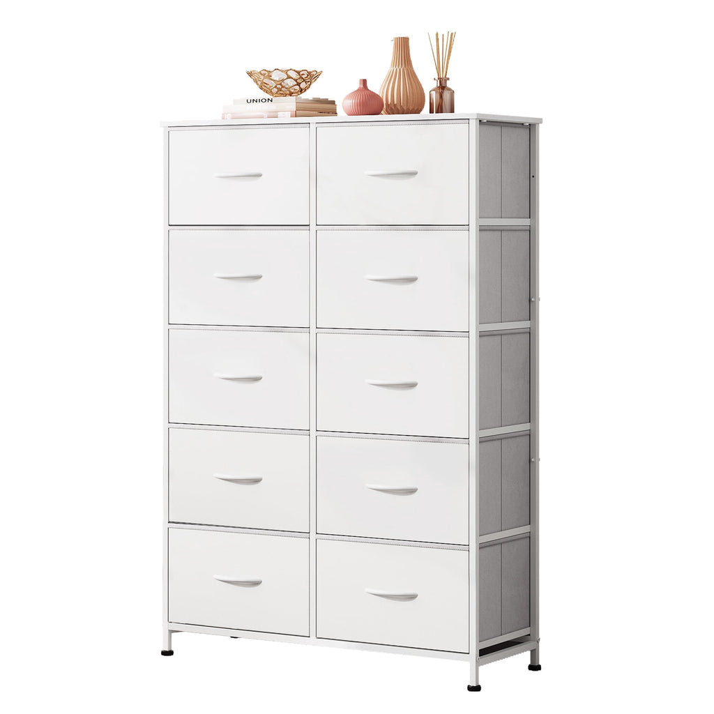 GALAXHERO Tall Dresser 10 Fabric Drawers, Storage Tower with Cabinet, Metal Frame, Wooden Top, Organizer Units for Bedroom, Living Room, Closet, Clothing