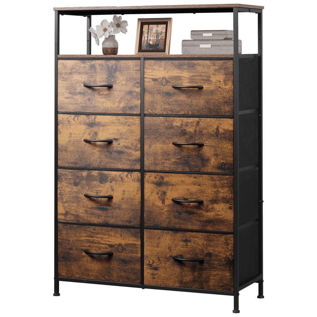 GALAXHERO 8 Drawer Dresser for Bedroom, Open Storage Shelves, Wooden Top, Fabric Bins for Closet, Living Room, Hallway