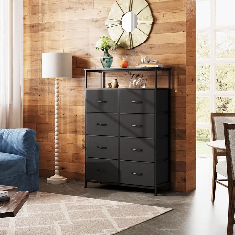 GALAXHERO 8 Drawer Dresser for Bedroom, Open Storage Shelves, Wooden Top, Fabric Bins for Closet, Living Room, Hallway