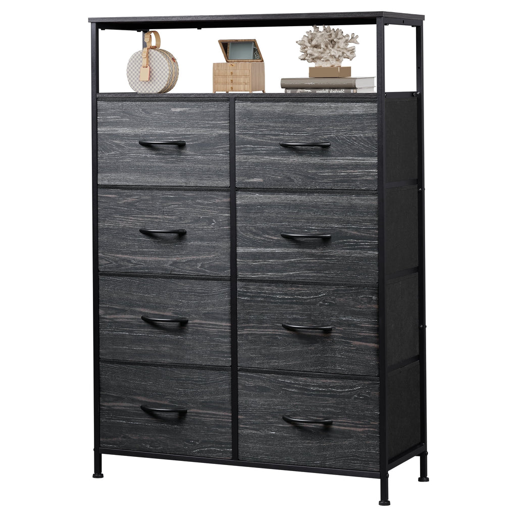 GALAXHERO 8 Drawer Dresser for Bedroom, Open Storage Shelves, Wooden Top, Fabric Bins for Closet, Living Room, Hallway