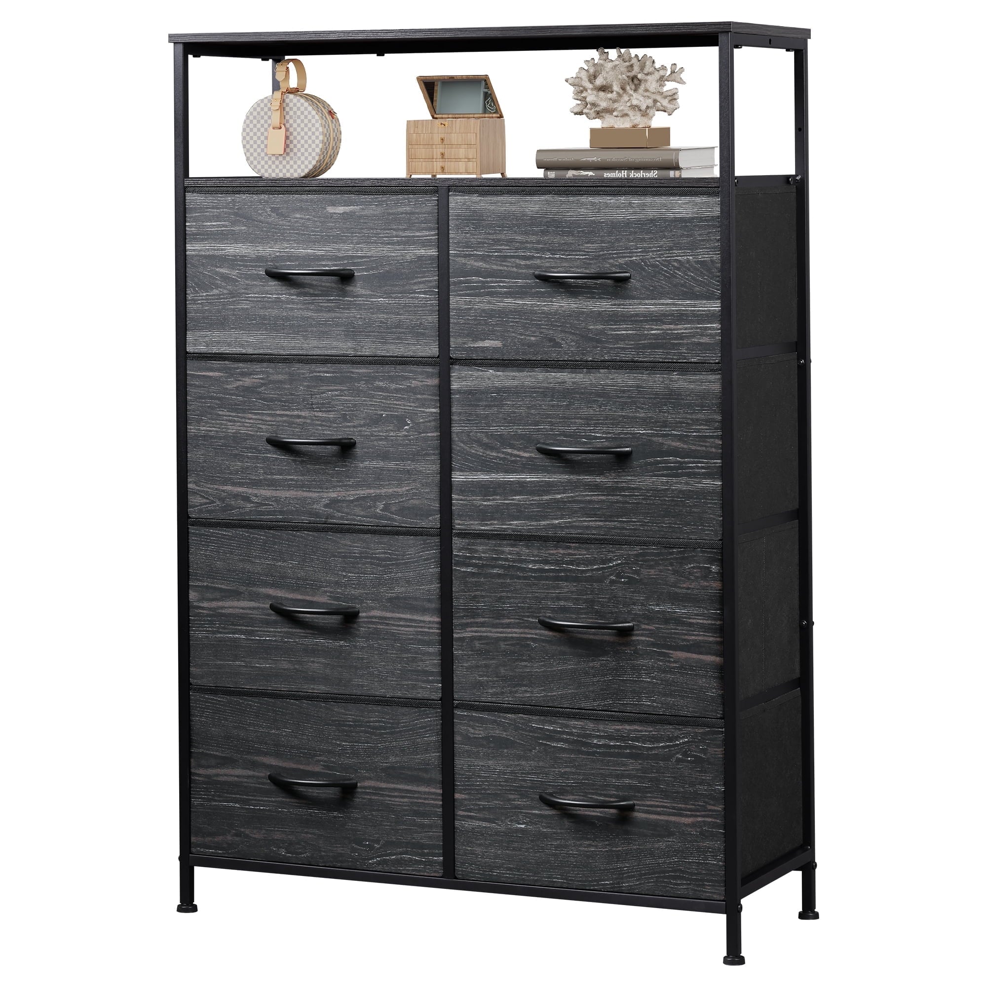 GALAXHERO 8 Drawer Dresser for Bedroom, Open Storage Shelves, Wooden Top, Fabric Bins for Closet, Living Room, Hallway