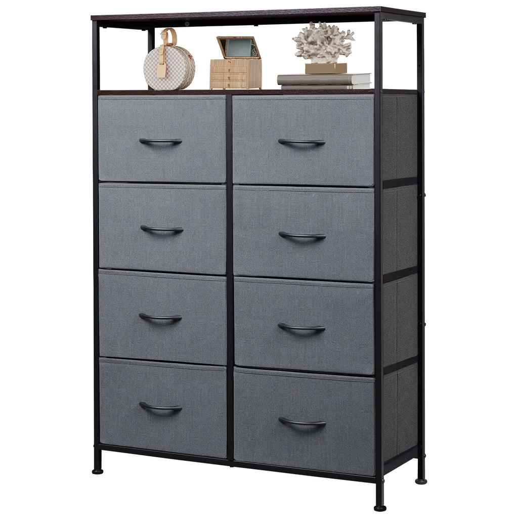 GALAXHERO 8 Drawer Dresser for Bedroom, Open Storage Shelves, Wooden Top, Fabric Bins for Closet, Living Room, Hallway