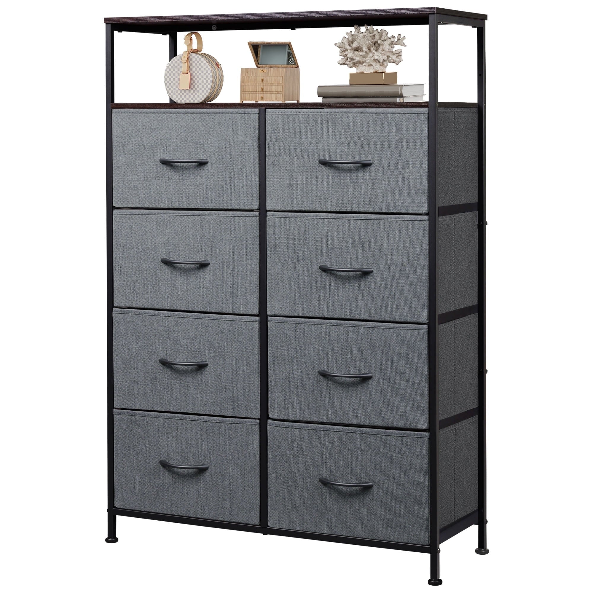 GALAXHERO 8 Drawer Dresser for Bedroom, Open Storage Shelves, Wooden Top, Fabric Bins for Closet, Living Room, Hallway