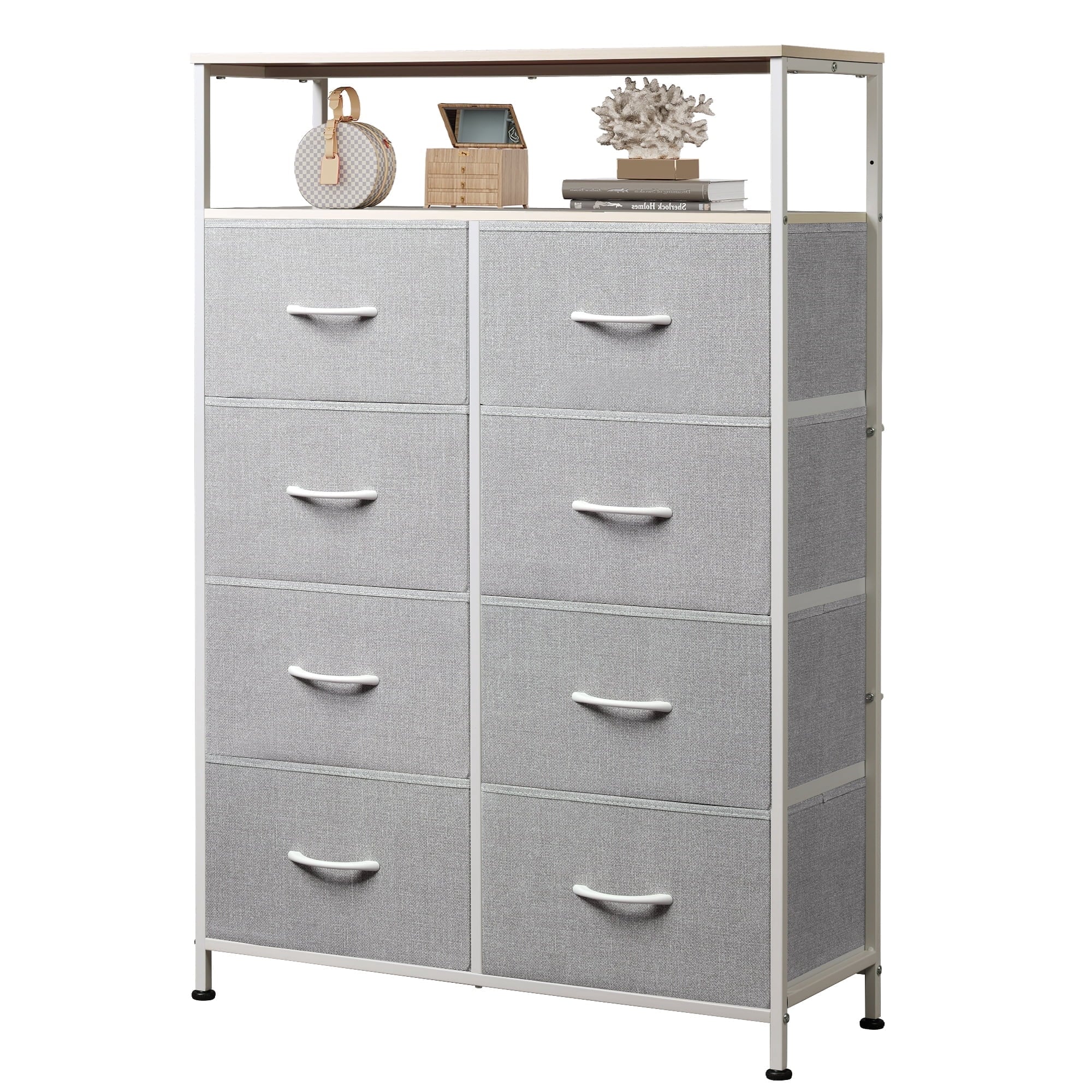 GALAXHERO 8 Drawer Dresser for Bedroom, Open Storage Shelves, Wooden Top, Fabric Bins for Closet, Living Room, Hallway