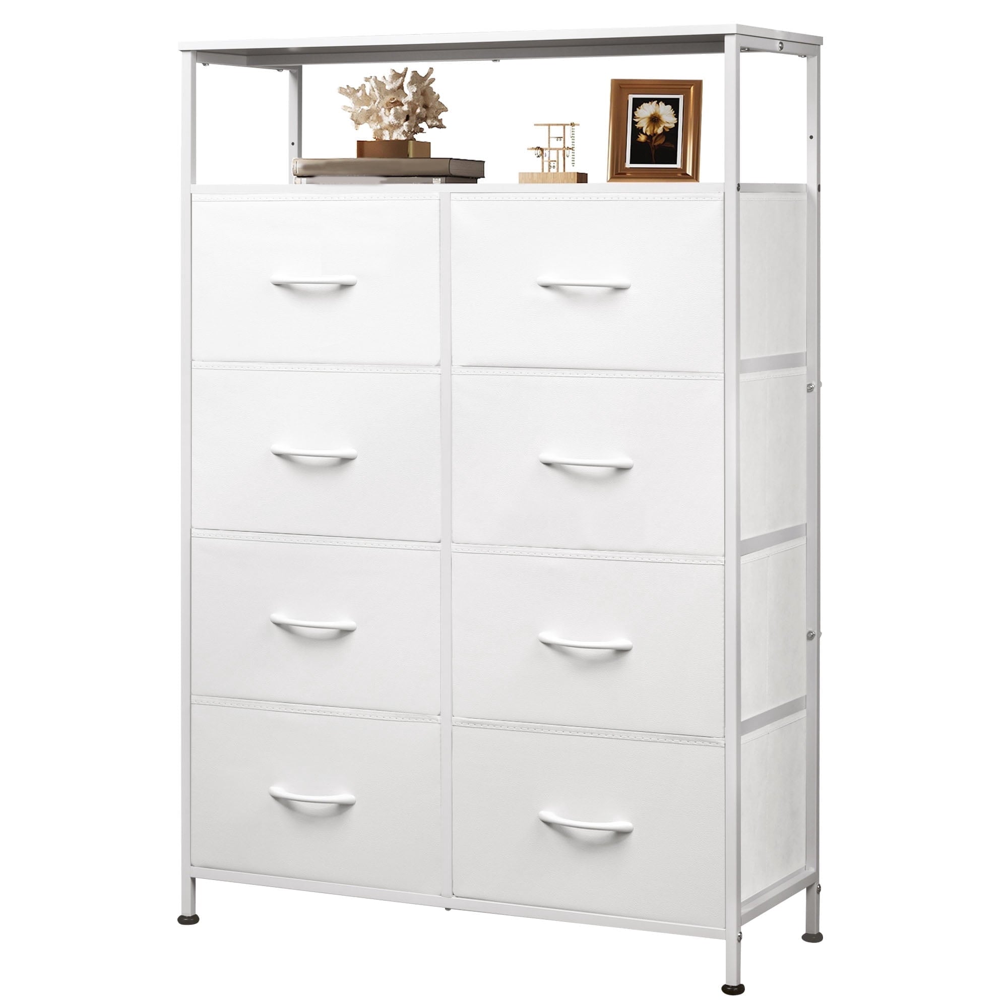 GALAXHERO 8 Drawer Dresser for Bedroom, Open Storage Shelves, Wooden Top, Fabric Bins for Closet, Living Room, Hallway