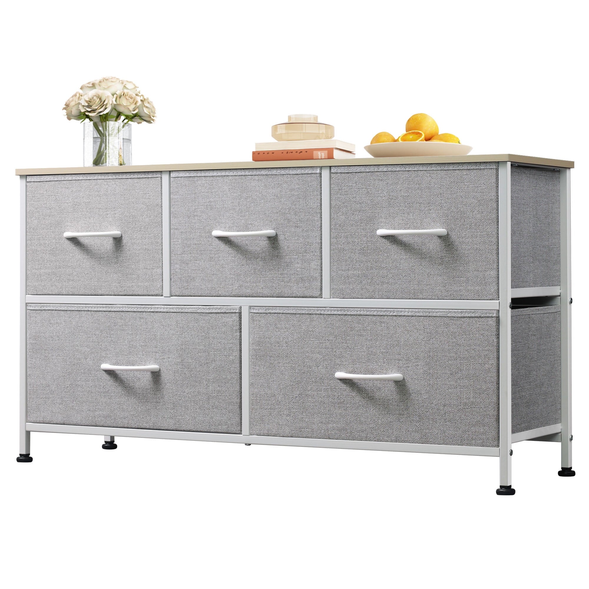 GALAXHERO 5-Drawer Dressers for Bedroom, Wide Chest of Drawers Nightstand Storage Tower with Fabric Bins for Closet, Living Room, Hallway