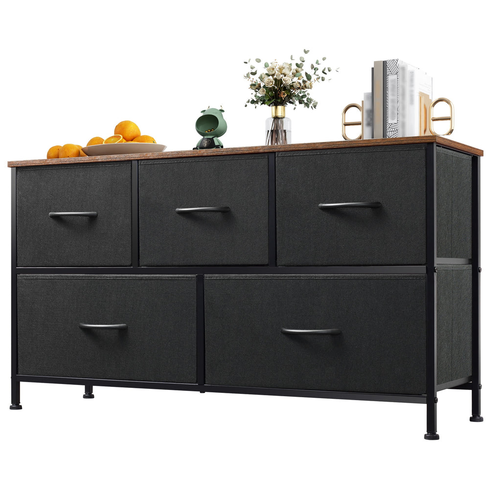 GALAXHERO 5-Drawer Dressers for Bedroom, Wide Chest of Drawers Nightstand Storage Tower with Fabric Bins for Closet, Living Room, Hallway