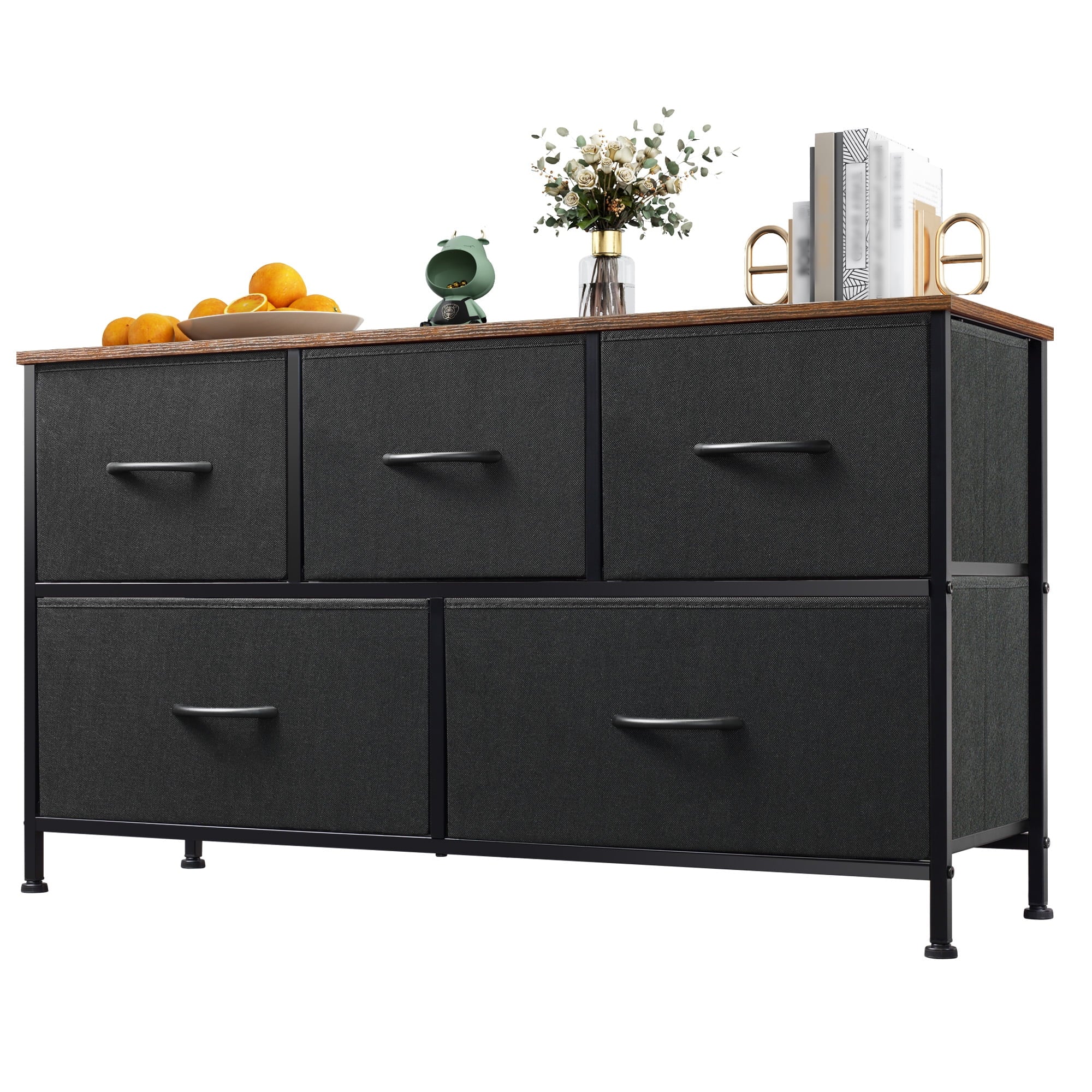 GALAXHERO 5-Drawer Dressers for Bedroom, Wide Chest of Drawers Nightstand Storage Tower with Fabric Bins for Closet, Living Room, Hallway